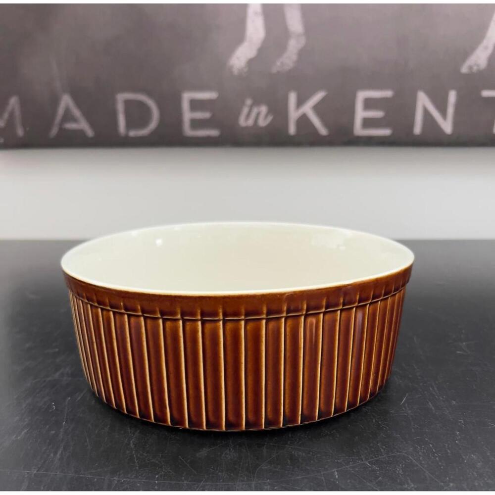 Vintage‎ Hall Brown Deep Souffle Dish with Vertical Ribbed Design